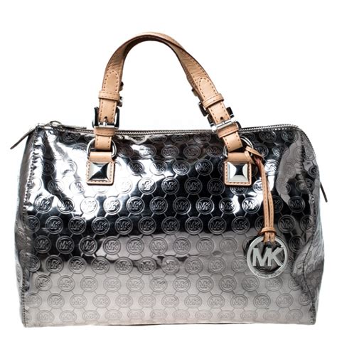 michael kors silver satchel handbag|Michael Kors small satchel handbag.